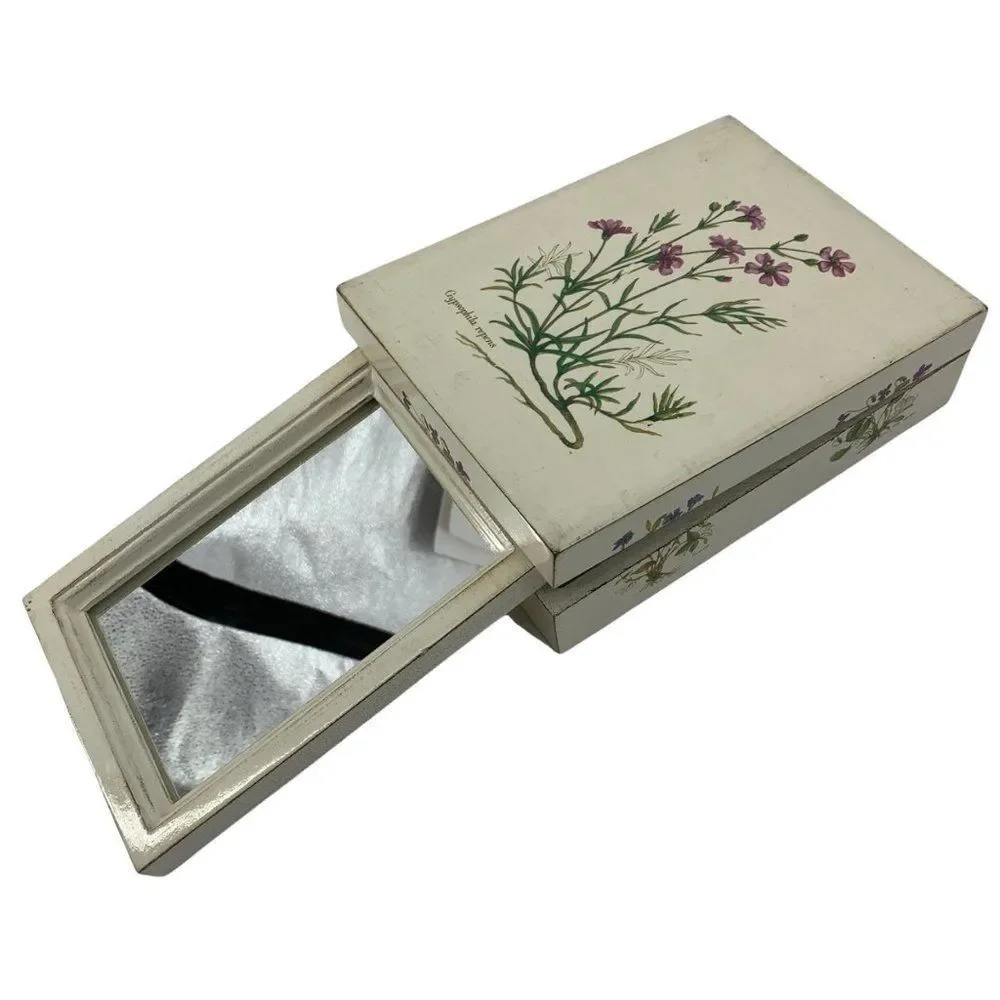 Womens Jewelry Box Trinket Mirror Folding Wild Flowers Vintage Italy 0745